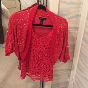 INC pink top with sequin shrug over it !